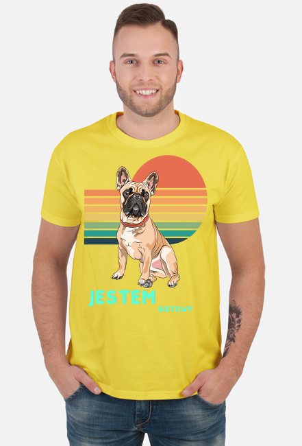 Wyjątkowa męska koszulka z nadrukiem psa buldoga angielskiego, który mówi "Jestem gotowy"!
