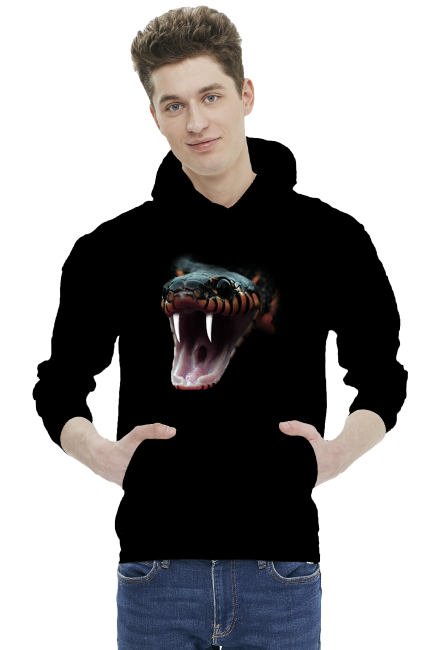 Bluza Męska z kapturem jednokolorowa - Kobra 3D