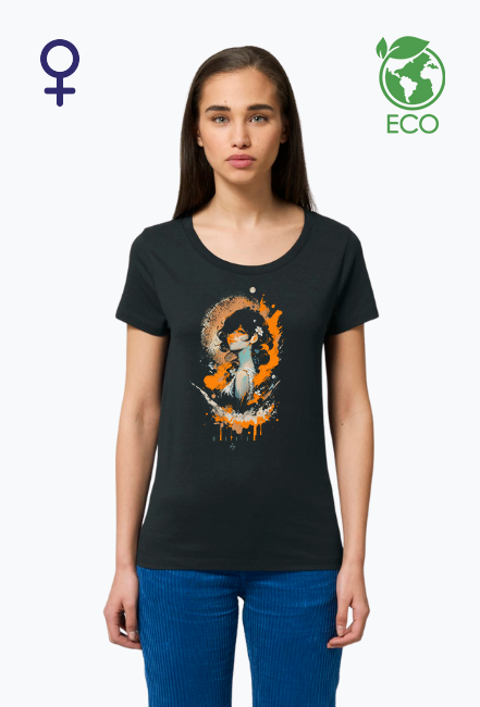 Damska czarna koszulka ECO z nadrukiem Moon Sky
