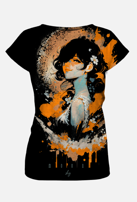 Czarna koszulka fullprint z nadrukiem Moon Sky