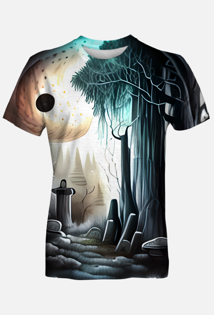 Gothic Moonlight in Graveyard and Forest