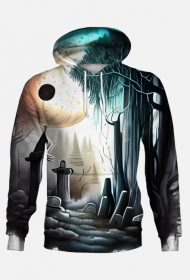 Gothic Moonlight in Graveyard and Forest