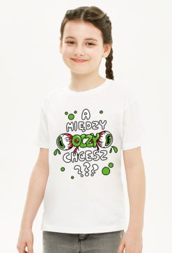 T-shirt kid ,,A między oczy chcesz???,, zielony