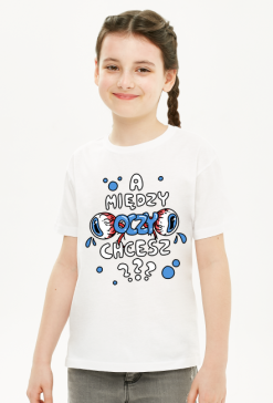 T-shirt kid ,,A między oczy chcesz???,, niebieski