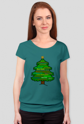 Koszulka Damska ze Ściągaczem - Boże Narodzenie - Życzenia świąteczne w wielu językach