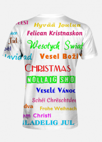 T-shirt męski z pełnym nadrukiem na bawełnie - Życzenia świąteczne w wielu językach