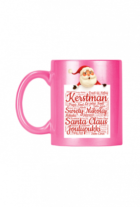 Różowy kubek ceramiczny z efektem ALU - Święty Mikołaj - kto przynosi prezety w innych krajach.
