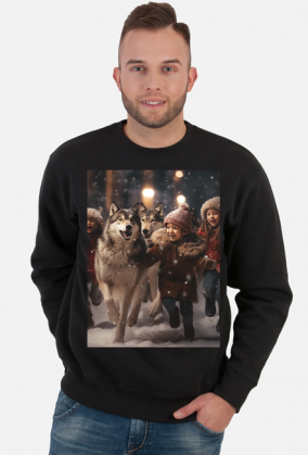 Children playing with wolves