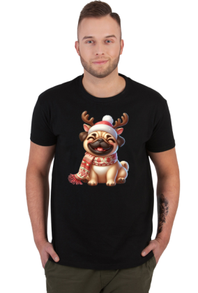 Uśmiechnięty mops renifer