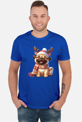 Uśmiechnięty mops renifer