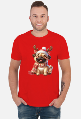 Uśmiechnięty mops renifer