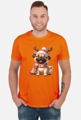 Uśmiechnięty mops renifer