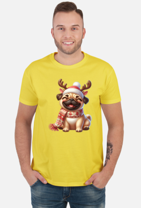 Uśmiechnięty mops renifer