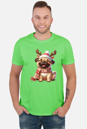 Uśmiechnięty mops renifer
