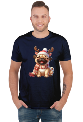 Uśmiechnięty mops renifer