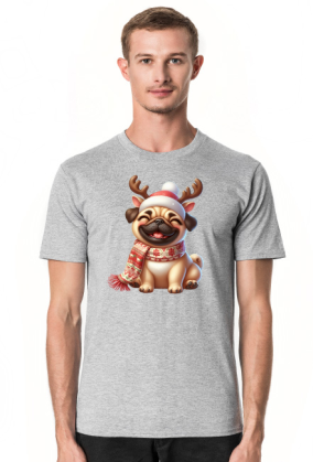 Uśmiechnięty mops renifer