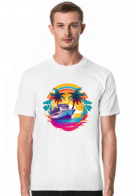 Koszulka męska - Jacht - kolorowe wakacje na oceanie.