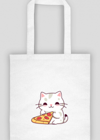Eko torba na ramię z motywem kotka trzymającego kawałek pizzy