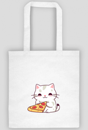 Eko torba na ramię z motywem kotka trzymającego kawałek pizzy
