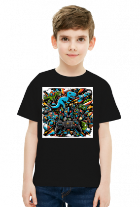 Koszulka Chłopięca z Motywem Dinozaurów i Gier