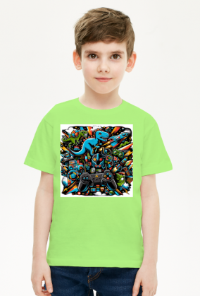 Koszulka Chłopięca z Motywem Dinozaurów i Gier