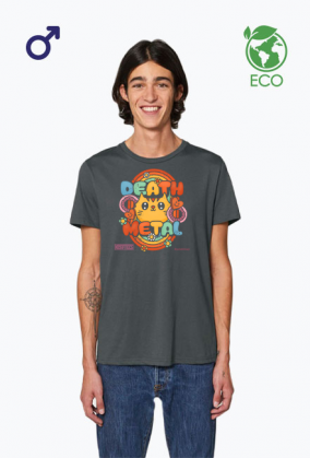 Męski t-shirt * W słodkiej krainie death metalu serca łącza się w tanecznym wirze a kotki płyną po tęczowym moście miłości.