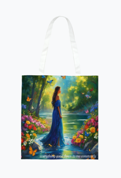 Torba z afirmacją "everything good flows to me constantly"