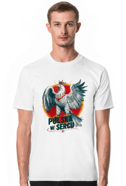 Orzeł Biały Polska w Sercu koszulki patriotyczne, koszulka narodowca dla patrioty