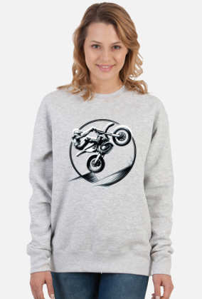 Bluza Damska Klasyczna - Dynamiczna grafika stunt motocross – ekstremalny popis motocyklisty w monochromatycznym stylu