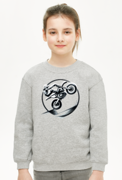 Bluza Dla Dziewczynki - Dynamiczna grafika stunt motocross – ekstremalny popis motocyklisty w monochromatycznym stylu