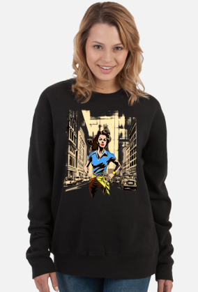 Bluza Damska Klasyczna - Bieg przez miasto w stylu retro: Energia i Determinacja w ulicznym chaosie