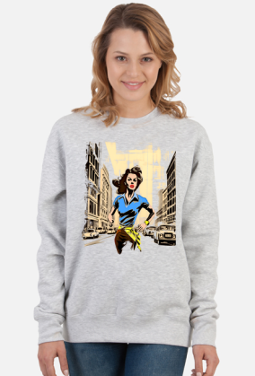 Bluza Damska Klasyczna - Bieg przez miasto w stylu retro: Energia i Determinacja w ulicznym chaosie