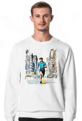 Bluza Męska Klasyczna z grafiką "Bieg przez miasto w stylu retro: Energia i Determinacja w ulicznym chaosie"