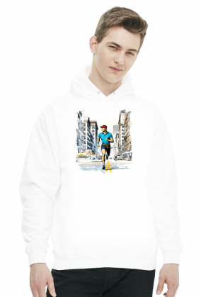 Bluza Męska z Kapturem z grafiką "Bieg przez miasto w stylu retro: Energia i Determinacja w ulicznym chaosie"