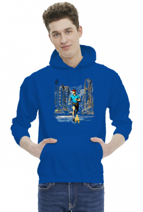 Bluza Męska z Kapturem z grafiką "Bieg przez miasto w stylu retro: Energia i Determinacja w ulicznym chaosie"