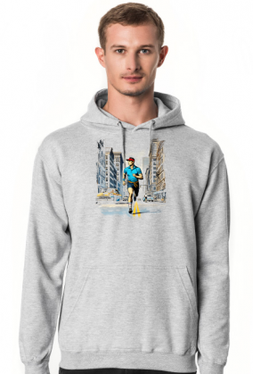 Bluza Męska z Kapturem z grafiką "Bieg przez miasto w stylu retro: Energia i Determinacja w ulicznym chaosie"