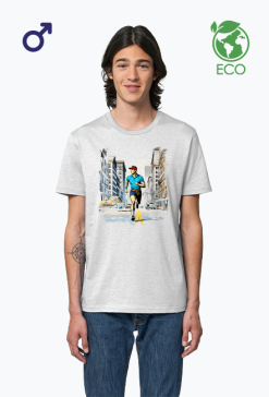 Koszulka Męska ECO z grafiką "Bieg przez miasto w stylu retro: Energia i Determinacja w ulicznym chaosie"