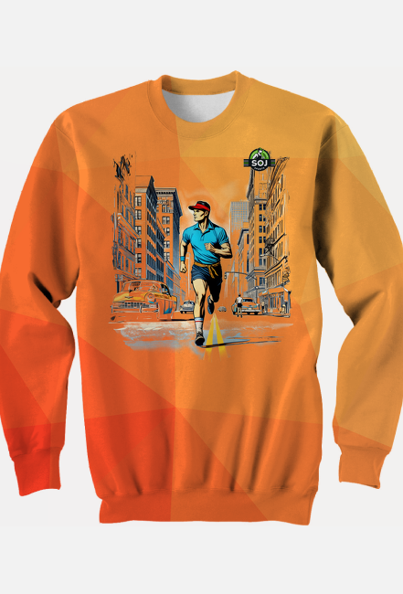 Bluza FullPrint z grafiką "Bieg przez miasto w stylu retro: Energia i Determinacja w ulicznym chaosie"
