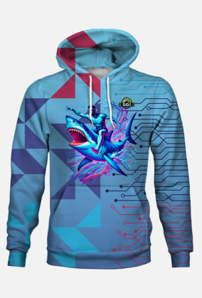Bluza z Kapturem FullPrint "Surfing na Rekinie: Przygoda w Neonowych Falach"