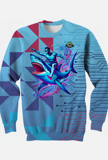 Bluza FullPrint "Surfing na Rekinie: Przygoda w Neonowych Falach"