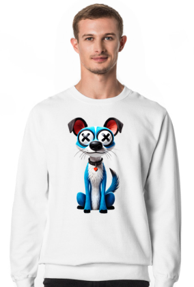 Bluza Męska Klasyczna z Niebieskim Psem Wirtualnych Światów z Oczami X