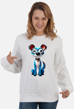 Bluza Damska Klasyczna z Niebieskim Psem Wirtualnych Światów z Oczami X