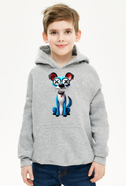 Bluza z Kapturem Dla Chłopca z Niebieskim Psem Wirtualnych Światów z Oczami X