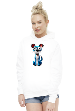 Bluza Damska z Kapturem z Niebieskim Psem Wirtualnych Światów z Oczami X
