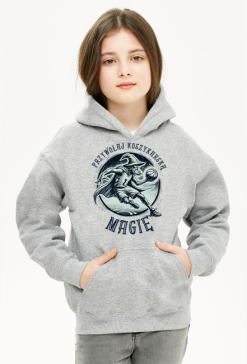 Bluza z Kapturem Dla Dziewczynki - Przywołaj koszykarską magię - grafika z czarodziejem grającym w koszykówkę
