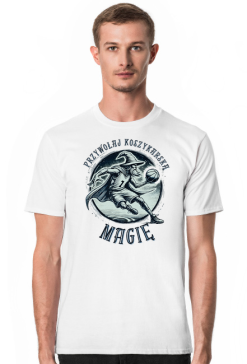 Koszulka męska - Przywołaj koszykarską magię - grafika z czarodziejem grającym w koszykówkę