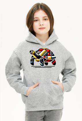 Bluza z Kapturem Dla Dziewczynki - Geometryczny żółw w kalejdoskopie barw - unikalna grafika nowoczesna