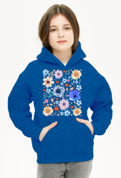 Bluza z kapturem dla dziewczynki "Rozkwitające Marzenia - Abstrakcyjna Kompozycja Kwiatów"
