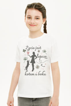 Koszulka Dla Dziewczynki z grafiką "Życie z kotem - inspirująca grafika z cytatem i miłością do zwierząt"