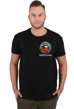 Koszulka zapaśnicza czarna - Leniwiec WRESTLING - mały wzór 002